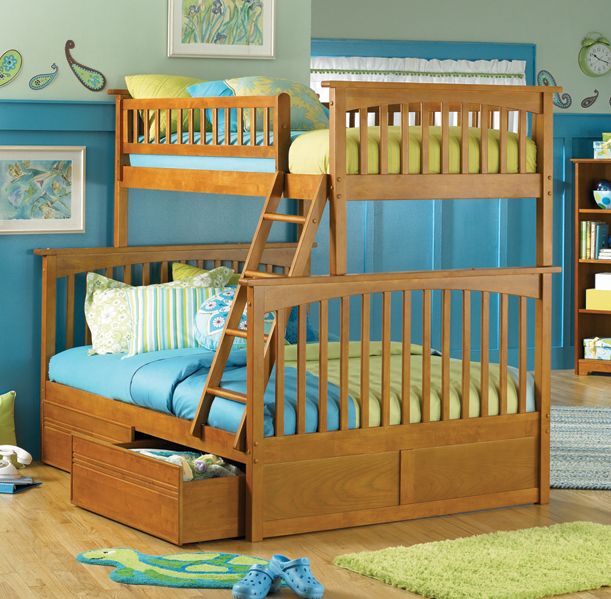 Atlantic Furniture Columbia Twin-Over-Full Bunk Bed, Caramel
